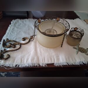 PartyLite Cream and Gold Candle Holder Set